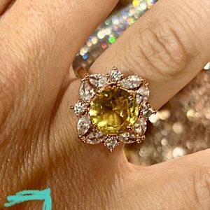 Yellow Sunflower Ring on Rose Gold